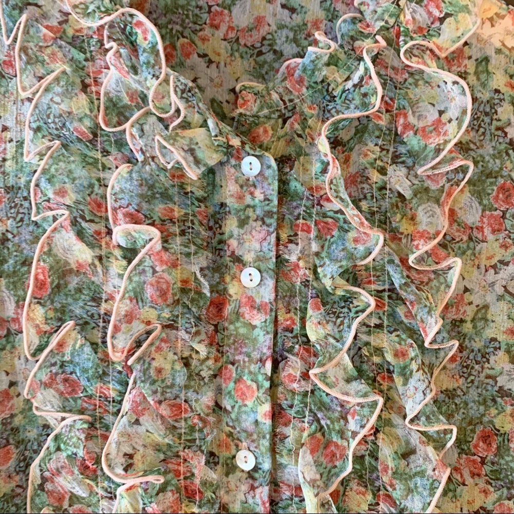 Zara sheer floral ruffle top.